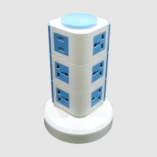 ปลั๊กคอนโด 3 ชั้น USB สีฟ้า เก็บสายได้