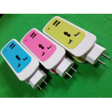 ปลั๊กไฟ DUAL USB Universal Socket 3 in 1 สีชมพู