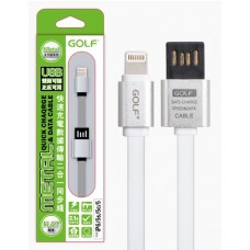 สายชาร์จ iPhone 5/6 (สายแบน) Golf Metal Cable สีเงิน