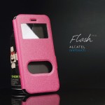 เคส Alcatel onetouch Flash Plus เคสฝาพับ พร้อมช่องรูดรับสาย สีชมพู