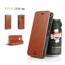 เคส HTC One M9 เคสฝาพับบางพิเศษ พร้อมแผ่นเหล็กป้องกันของมีคม พับเป็นขาตั้งได้จาก Mofi สีน้ำตาล