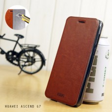 เคส Huawei Ascend G7 เคสฝาพับบางพิเศษ พร้อมแผ่นเหล็กป้องกันของมีคม พับเป็นขาตั้งได้จาก Mofi สีน้ำตาล