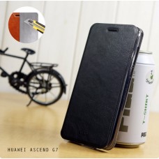 เคส Huawei Ascend G7 เคสฝาพับบางพิเศษ พร้อมแผ่นเหล็กป้องกันของมีคม พับเป็นขาตั้งได้จาก Mofi สีดำ