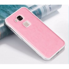 เคส Huawei G7 Plus Bumper ขอบกันกระแทก สีเงิน พร้อมฝาหลัง (หนัง PU) สีชมพู (เกรด Premium)