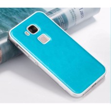 เคส Huawei G7 Plus Bumper ขอบกันกระแทก สีเงิน พร้อมฝาหลัง (หนัง PU) สีฟ้าอมเขียว (เกรด Premium)