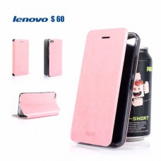 เคส Lenovo S60 เคสฝาพับบางพิเศษ พร้อมแผ่นเหล็กป้องกันของมีคม พับเป็นขาตั้งได้จาก Mofi สีชมพู