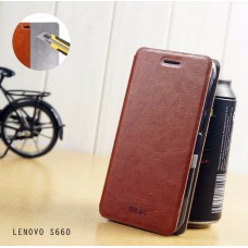 เคส Lenovo S660 เคสฝาพับบางพิเศษ พร้อมแผ่นเหล็กป้องกันของมีคม พับเป็นขาตั้งได้จาก Mofi สีน้ำตาล