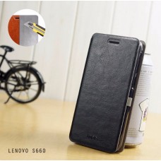 เคส Lenovo S660 เคสฝาพับบางพิเศษ พร้อมแผ่นเหล็กป้องกันของมีคม พับเป็นขาตั้งได้จาก Mofi สีดำ