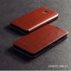 เคส Lenovo Vibe P1 เคสฝาพับบางพิเศษ พร้อมแผ่นเหล็กป้องกันของมีคม พับเป็นขาตั้งได้จาก Mofi สีน้ำตาล