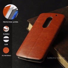 เคส Lenovo Vibe X3 เคสหนัง + แผ่นเหล็กป้องกันตัวเครื่อง (บางพิเศษ) สีน้ำตาล