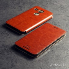 เคส LG Nexus 5X เคสฝาพับบางพิเศษ พร้อมแผ่นเหล็กป้องกันของมีคม พับเป็นขาตั้งได้จาก Mofi สีน้ำตาล