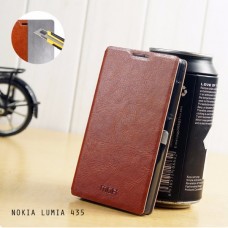 เคส Nokia Lumia 435 เคสฝาพับบางพิเศษ พร้อมแผ่นเหล็กป้องกันของมีคม พับเป็นขาตั้งได้จาก Mofi สีน้ำตาล