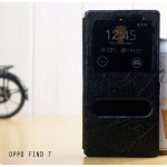 เคส OPPO Find 7 / 7a เคสฝาพับ (ช่องสี่เหลี่ยม) พร้อมช่องรูดรับสาย สีดำสะท้อนแสง