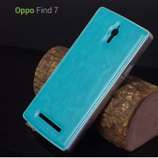 OPPO Find 7 l กันกระแทก พร้อมฝาหลังแบบหนัง Bumper + Leather Cover สีฟ้า ขอบเงิน