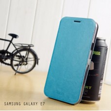 เคส Samsung Galaxy E7 เคสฝาพับบางพิเศษ พร้อมแผ่นเหล็กป้องกันของมีคม พับเป็นขาตั้งได้จาก Mofi สีฟ้าอมเขียว