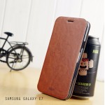 เคส Samsung Galaxy E7 เคสฝาพับบางพิเศษ พร้อมแผ่นเหล็กป้องกันของมีคม พับเป็นขาตั้งได้จาก Mofi สีน้ำตาล