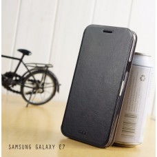 เคส Samsung Galaxy E7 เคสฝาพับบางพิเศษ พร้อมแผ่นเหล็กป้องกันของมีคม พับเป็นขาตั้งได้จาก Mofi สีดำ