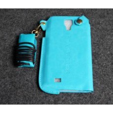 เคส Samsung Galaxy S4 l เคสหนัง PU พร้อมสายคล้องคอ สีฟ้า