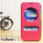 เคส Padfone S l เคสฝาพับพื้นผิวสะท้อนแสง รูดรับสาย เป็นขาตั้งได้ สีชมพู