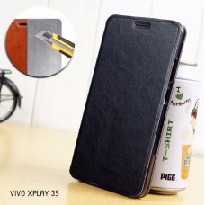 เคส Vivo Xplay 3S เคสฝาพับบางพิเศษ พร้อมแผ่นเหล็กป้องกันของมีคม พับเป็นขาตั้งได้จาก Mofi สีดำ