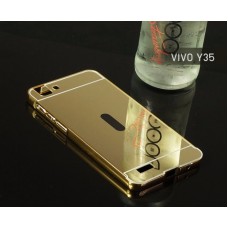 เคส Vivo Y35 l เคสฝาหลัง + Bumper (แบบเงา) ขอบกันกระแทก สีทอง