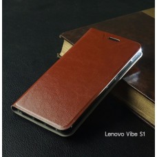 เคส Lenovo Vibe S1 เคสฝาพับหนัง มีช่องใส่บัตร สีน้ำตาล