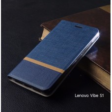 เคส Lenovo Vibe S1 เคสฝาพับหนัง PVC มีช่องใส่บัตร สีน้ำเงิน