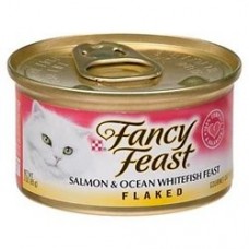 Fancy Feast Flaked Salmon & Ocean Whitefish ชนิดเปียก สำหรับแมวโต สูตรปลาแซลมอนและปลาทะเลเนื้อขาว 85 กรัม