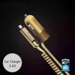 REMAX Car Charger Cable 2in1(RCC-103,Finchy,Gold)