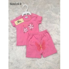 มีเลิฟ Melove เสื้อเปิดบ่าพร้อมกางเกงสีชมพู ลายดอกไม้ สำหรับอายุ 0-3 เดือน