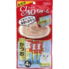 CIAO Chu-ru ขนมครีมแมวเลีย เนื้อปลาทูน่าคัดซีโอะ 14 กรัม x 4 ซอง