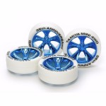 TA 95099 Mini 4WD 35th Anniversary White Tires & Blue Plated A-Spoke Wheels