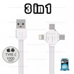 REMAX Cable 3 in 1 Iphone/Micro/Type-C 066TH (White,Cerpexov)