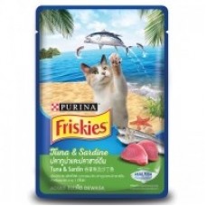 Friskies ชนิดเปียก สำหรับแมวโต รสปลาทูน่า & ปลาซาร์ดีน 80 กรัม