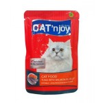 แคท เอ็นจอย Cat'n joy อาหารแมวชนิดเปียก สำหรับแมวทุกสายพันธุ์ สูตรปลาทูน่าผสมปลาแซลมอนในเยลลี่ 85 กรัม