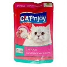 แคท เอ็นจอย Cat'n joy อาหารแมวชนิดเปียก สำหรับแมวทุกสายพันธุ์ สูตรไก่บดผสมปลาชิราสึ 80 กรัม