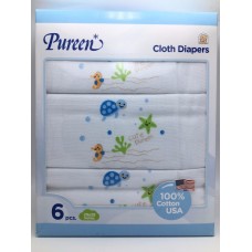 เพียวรีน Pureen Cloth Diapers ผ้าอ้อมสาลู cotton 100% Size 29x29 แพ็ค 6 ชิ้น สีฟ้า