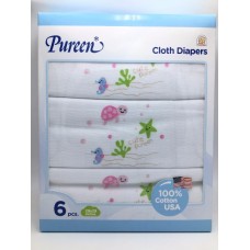 เพียวรีน Pureen Cloth Diapers ผ้าอ้อมสาลู cotton 100% Size 29x29 แพ็ค 6 ชิ้น สีชมพู