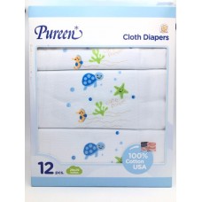 เพียวรีน Pureen Cloth Diapers ผ้าอ้อมสาลู cotton 100% Size 29x29 แพ็คแบบกล่อง 12 ชิ้น สีฟ้า