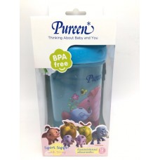 เพียวรีน Pureen ถ้วยซิปเปอร์พร้อมสายคล้อง 12 oz. ลายก้านกล้วย สีฟ้า