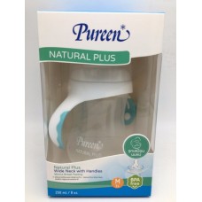 เพียวรีน Pureen ขวดนม&จุกนมคอกว้างพร้อมมือจับสีฟ้า รุ่น Natural Plus 8 oz. สำหรับเด็ก 3 เดือนขึ้นไป