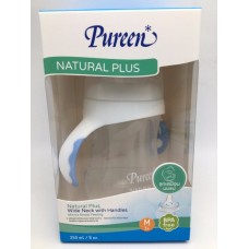 เพียวรีน Pureen ขวดนม&จุกนมคอกว้างพร้อมมือจับสีน้ำเงิน รุ่น Natural Plus 8 oz. สำหรับเด็ก 3 เดือนขึ้นไป