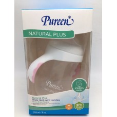 เพียวรีน Pureen ขวดนม&จุกนมคอกว้างพร้อมมือจับสีชมพู รุ่น Natural Plus 8 oz. สำหรับเด็ก 3 เดือนขึ้นไป