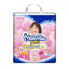 มามี่โพโค Mamy Poko Pants Extra Soft  ไซส์ L สำหรับเด็กผู้หญิง ห่อ 14 ชิ้น (กางเกง)