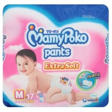 มามี่โพโค Mamy Poko Pants Extra Soft  ไซส์ M สำหรับเด็กผู้หญิง ห่อ 17 ชิ้น (กางเกง)