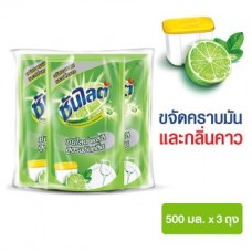 ซันไลต์ Sunlight พลัส ผลิตภัณฑ์ล้างจาน สูตรขจัดกลิ่น ชนิดเติม 500มล. x 3 ถุง