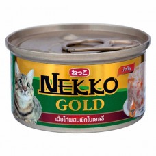 Nekko Gold ชนิดเปียก รสเนื้อไก่ผสมผักในเยลลี่ 85 กรัม